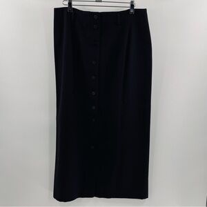 Talbots Vintage 100% Worsted Wool Lined 10 Button Up Belt Loops Maxi Skirt Black
